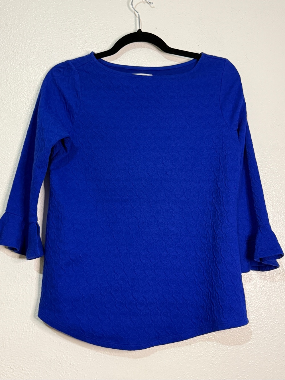 Kim Rogers Women’s Royal Blue Textured Ruffle-Sleeve Top. Sz S.